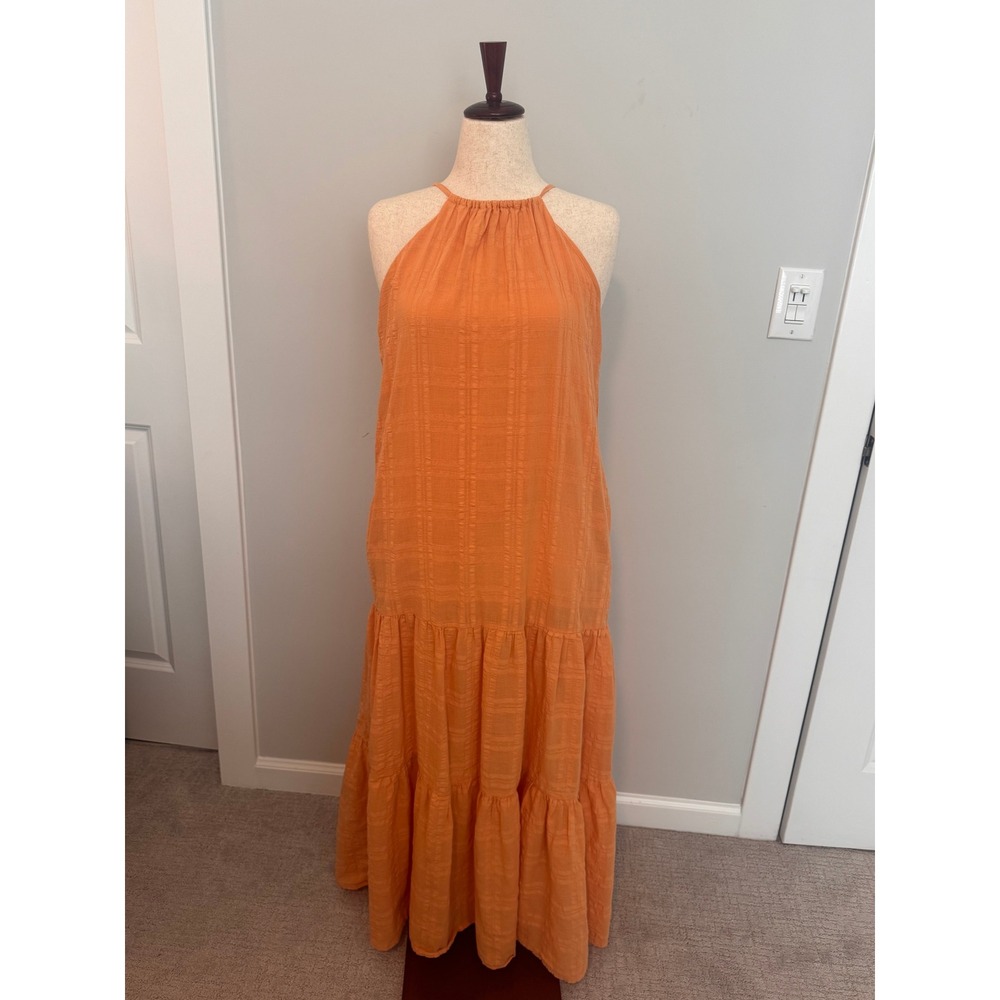 YOUNG FABULOUS & BROKE | Maxi Dress Women M Orange Tiered Halter Boho Summer